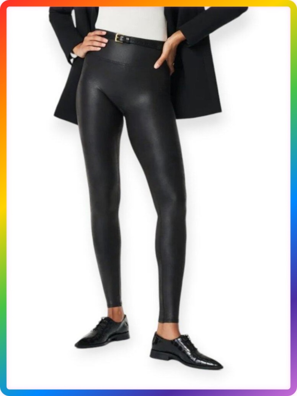 SPANX Faux Leather Leggings SIZE S Black Contoured Power Waistband Shaping
